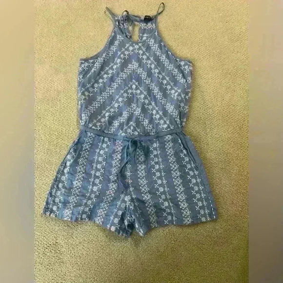 Ann Taylor LOFT Blue & White Embroidered Romper - Picture 3 of 7